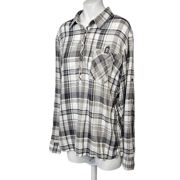 Kuhl Womens Spektra Plaid Top Roll Sleeve Size  Large Tencel - Picture 3 of 9